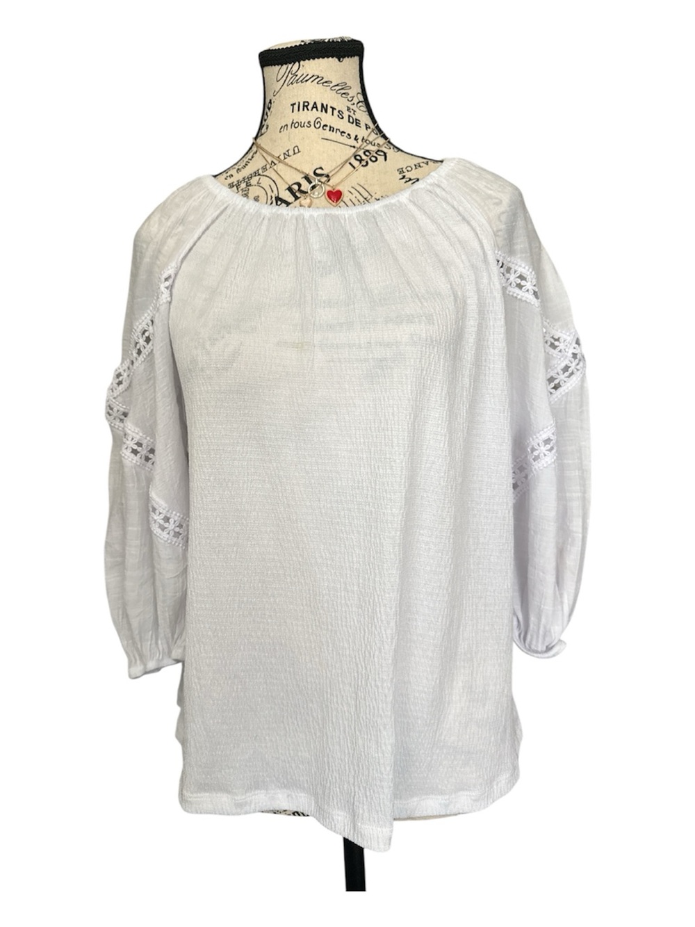 Fred David White Lace-Inset Peasant Tunic